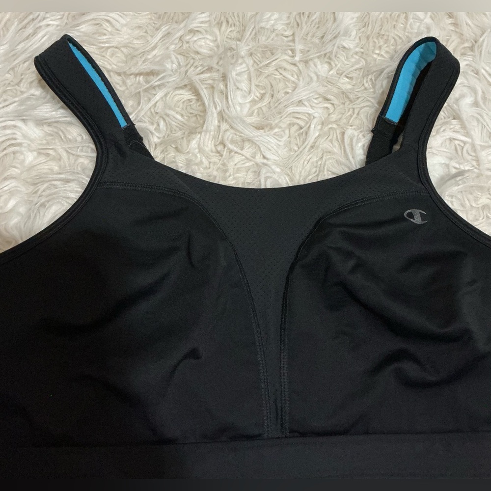 Champion Black Sports Bra with Light Blue Trim - Picture 2 of 8